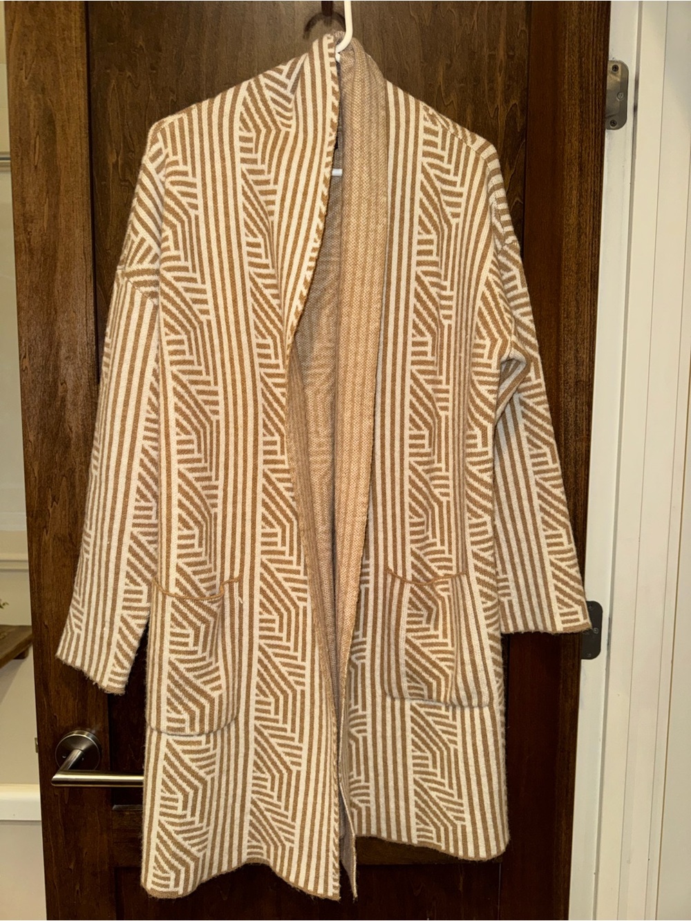 Joseph Cream and Tan Geometric Open-Front Coat